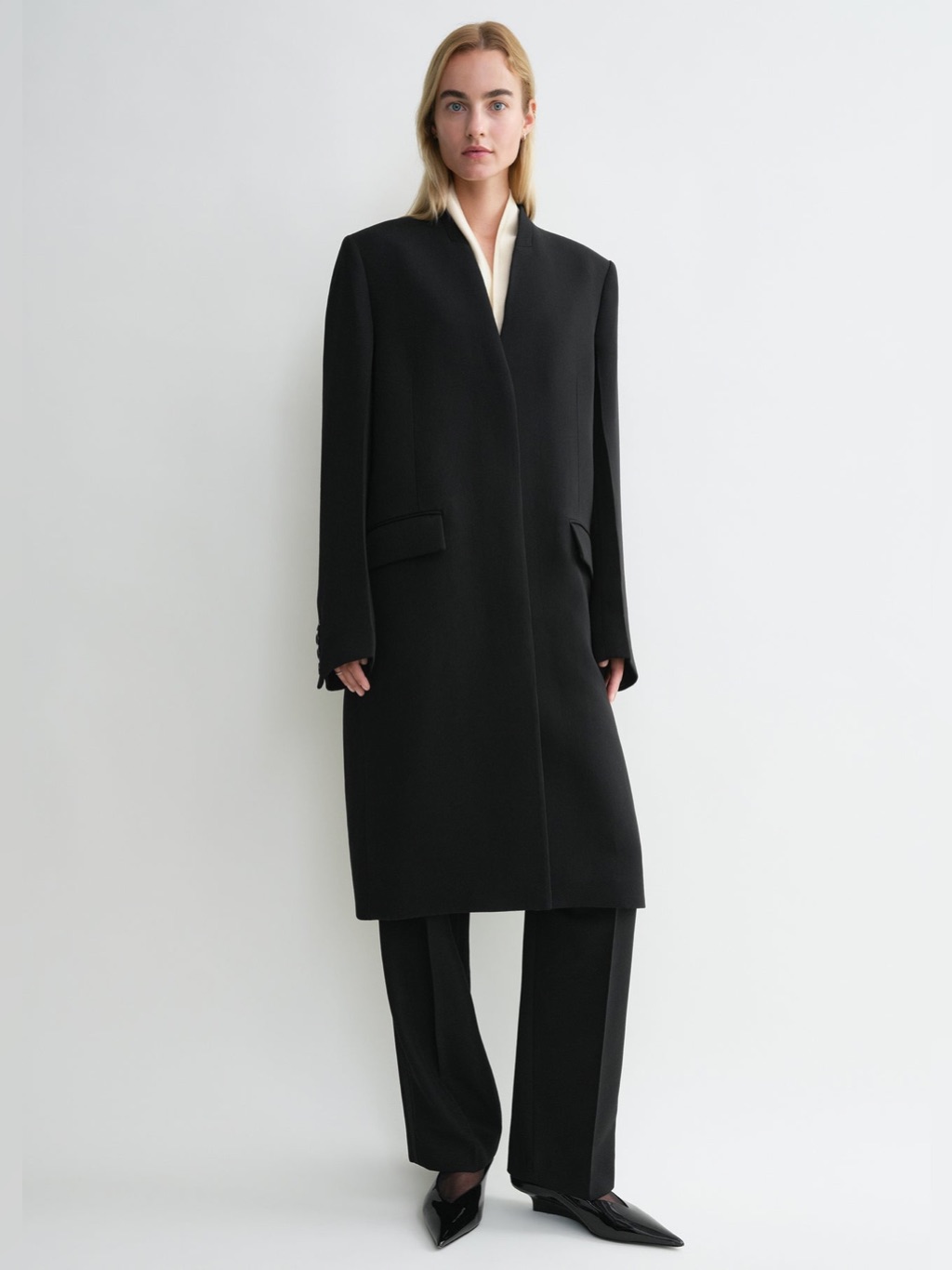 Nwt Toteme Deep Pleat V Neck Oversized Long Jacket Coat Black
